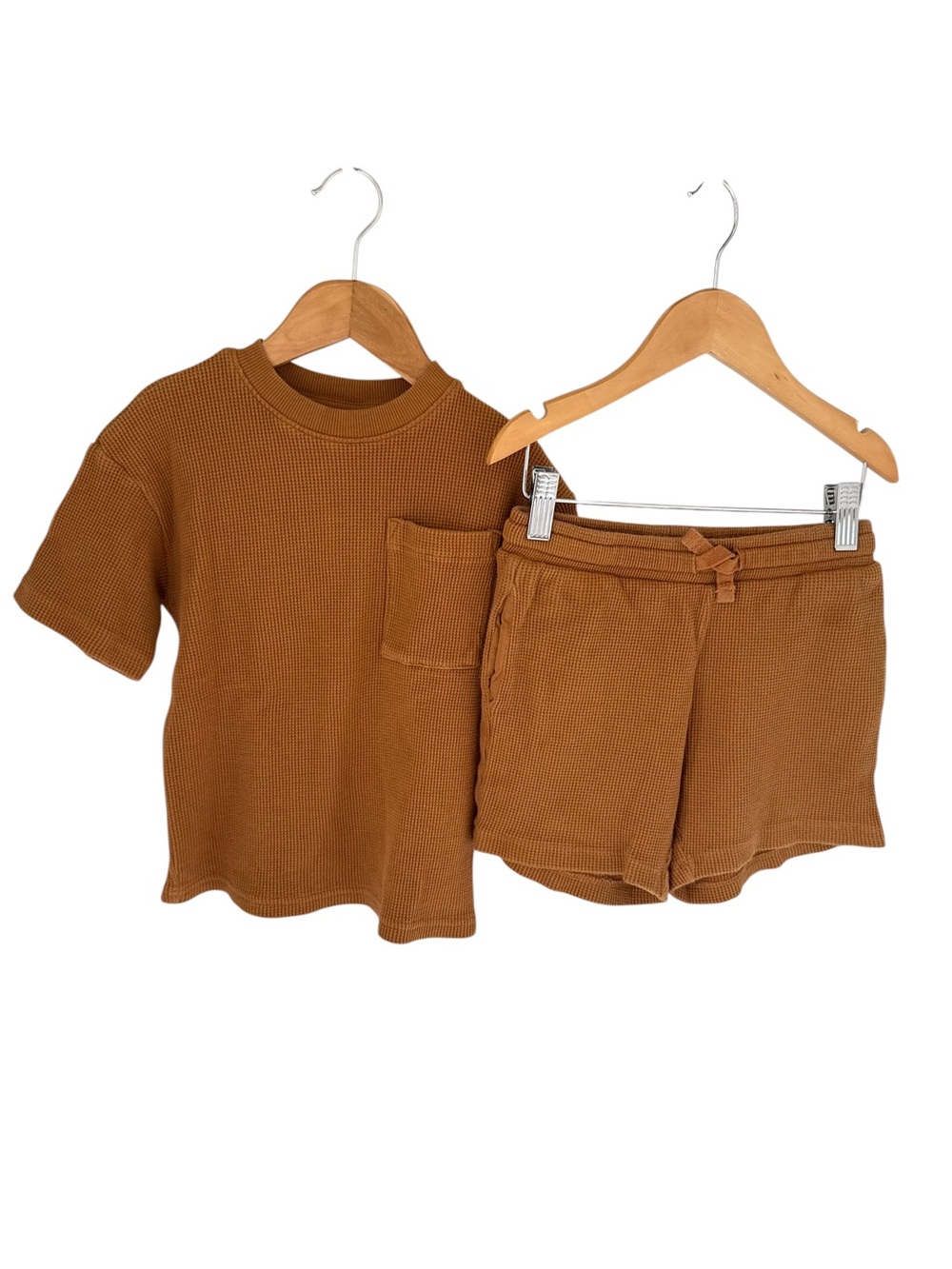 H&M Kids Ribbed Short Sleeve Top and Shorts Set - Caramel